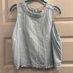 Anthropologie Cloth & Stone Tank Top Shirt Blouse Denim Chambray Polka Dot Boho